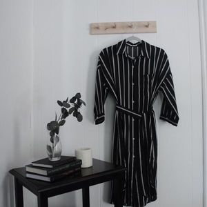 Black Striped Button Down Dress